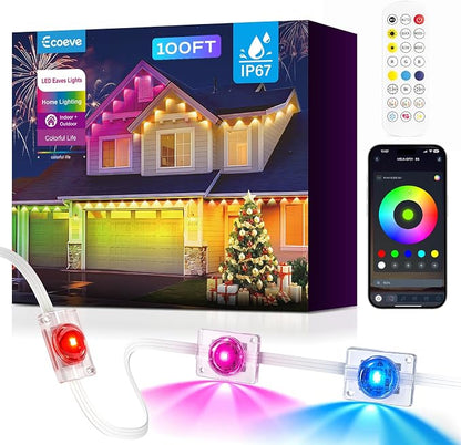 Permanent Outdoor Lights for House,100ft RGB+IC Lights with 16 Million Colors & 50 Scene Modes, App/Remote Control, IP67 Waterproof, DIY Music Sync, for Christmas, Holiday & Party Decor