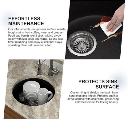 Mocoloo 18 Inch Round Bar Sink Undermount - Black Granite Composite Quartz Prep Sinks Small Kitchen Sink for Island or RV