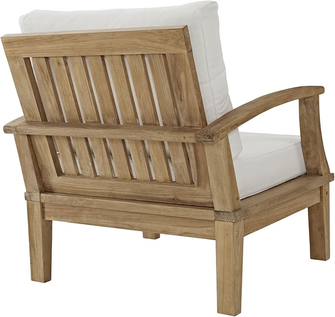 Modway EEI-1143-NAT-WHI-SET Marina Premium Grade A Teak Wood Outdoor Patio Armchair, Natural White