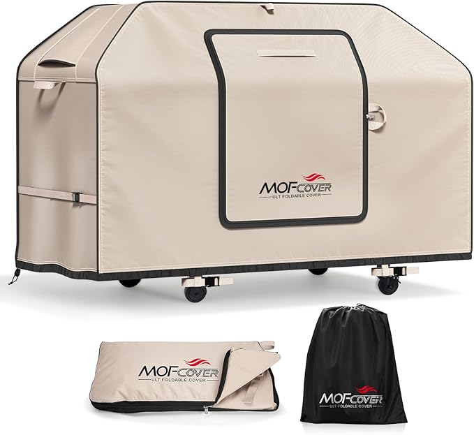 Exclusive Foldable 82 inch Grill Cover, 600D Heavy Duty XXL Outdoor BBQ Cover for 6 Burners Grill Weber Nexgrill CharBroil Monument, Khaki