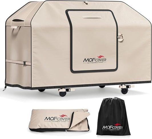 Exclusive Foldable 82 inch Grill Cover, 600D Heavy Duty XXL Outdoor BBQ Cover for 6 Burners Grill Weber Nexgrill CharBroil Monument, Khaki