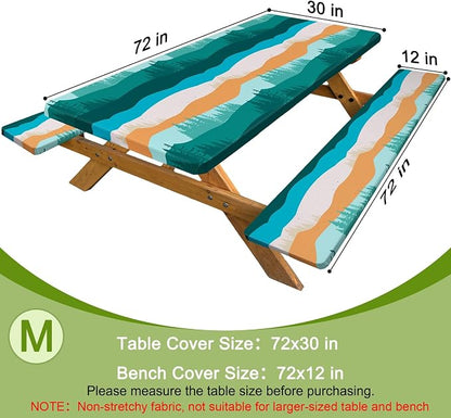 Picnic Table Cover with Bench Covers Windproof Waterproof Picnic Table Covers Camping Tablecloth with Self-Storage Bag, 72in, Orange