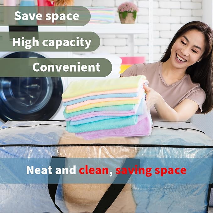 Heavy Duty Clear Moving Bags with Strong Zipper & Comfortable Handles | 12 Pack Extra Large Storage Bags Totes Moving Boxes Packing Supplies for College Dorm Room Essentials Compatible with IKEA