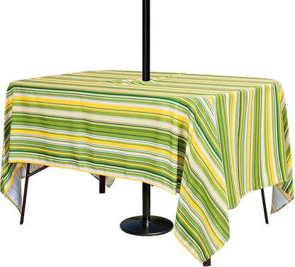 Poise3EHome Rectangle Outdoor Tablecloth with Umbrella Hole and Zipper,Green Stripe 70x52 Inch,Polyester SpillProof Washable Table Cloth for Spring Summer Patio Garden Poolside Picnic Camping BBQS