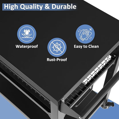 Spurgehom Grill Cart, Pizza Oven Stand Table with Wheels, Outdoor Movable Kitchen Cooking Prep Table BBQ Cart with Mesh Racks for Home Party, Bar, Camping