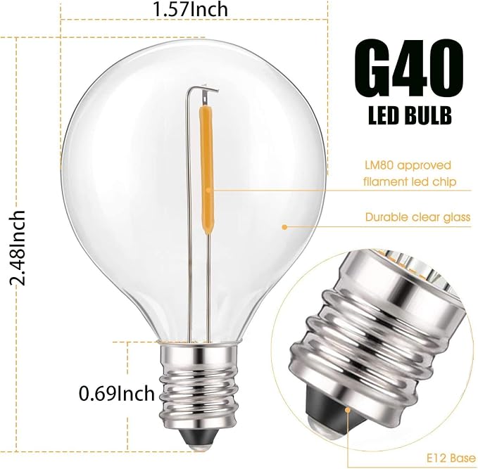 GOOTHY 50Ft LED Outdoor String Lights with 22 G40 LED Shatterproof Globe Bulbs(2 Spare), Connectable Hanging Outdoor Patio Lights for Backyard Garden Porch Party Decorations, White