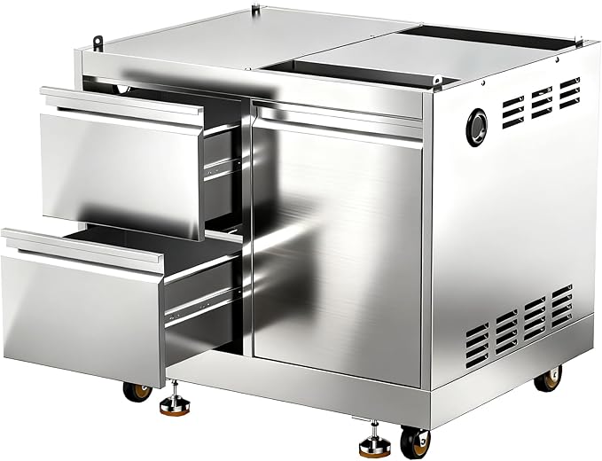 BODEGA Stainless Steel Outdoor Kitchen Drawer Cabinet for 30 inch Propane Gas Grill with 2 Drawers and Propane Tank Storage, Commercial Sinks Cabinet Combo perfect for Outdoor Kitchen BBQ Island.