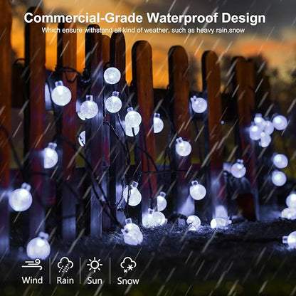 Joomer White Solar String Lights,39FT 60LED Crystal Ball Fairy Lights | 8 Modes Waterproof Outdoor Solar Powered Patio Light for Spring Summer Garden Lawn Gazebo Porch Backyard Tree Decorations