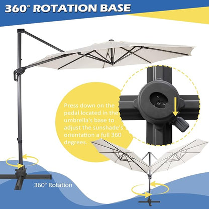 Sunnyglade 10Ft Cantilever Patio Umbrella, 360° Rotation & Integrated Tilting System Offset Umbrella with 8 Sturdy Ribs, Fade-resistant & Waterproof for Garden Backyard Poolside Deck