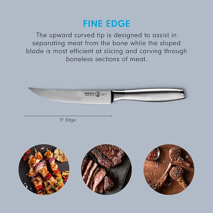 Messermeister Avanta 5” Fine Edge Steak Knife Set - German X50 Stainless Steel - Rust Resistant & Easy to Maintain - Includes 4 Steak Knives