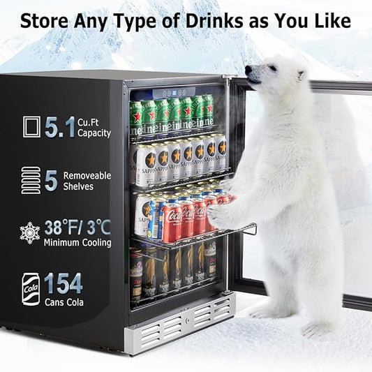 Kalamera 24 inch Beverage Refrigerator - 154 Cans Capacity Beverage Cooler- Fit Perfectly into 24" Space Built in Counter or Freestanding - for Soda, Water, Beer or Wine - For Kitchen, Bar or Office