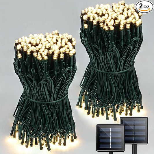Solar String Lights Outdoor 2 Pack 400 LED Solar Christmas Light Warm White | 8 Lighting Modes, Memory Function, Auto On/Off, 132FT Waterproof Twinkle Lights for Outside Garden Yard Party Xmas Tree Decor