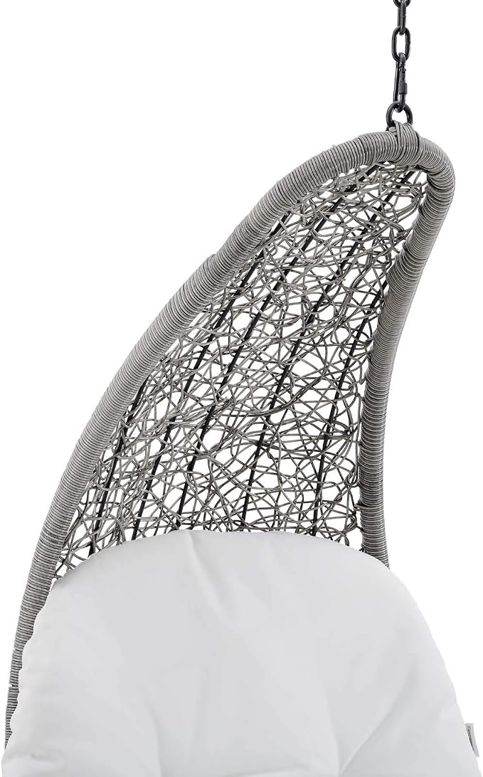 Modway Landscape Wicker Rattan Outdoor Patio Porch Chaise Lounge Hanging Swing Chair in Light Gray, White
