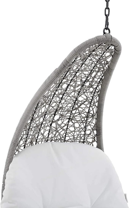 Modway Landscape Wicker Rattan Outdoor Patio Porch Chaise Lounge Hanging Swing Chair in Light Gray, White
