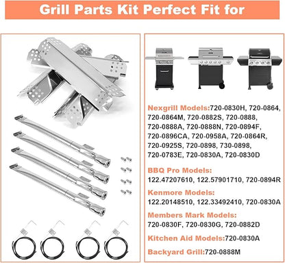Grill Replacement Parts for Nexgrill 720-0830H 720-0888 720-0888N 720-0783E 720-0864M Stainless Steel Heat Shield Plate, Grill Burner Igniter Kit For Home Depot Nexgrill 4 Burner Replace 720-0830H