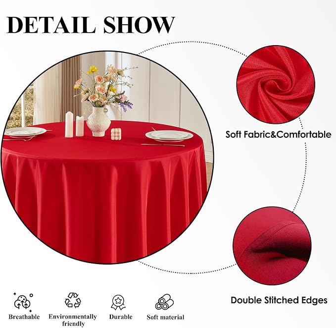 6 Pack Red Round Tablecloths 120 Inch for Dining Tables | Washable Decorative Linen Polyester Table Cover for Banquets Buffets Parties and Weddings