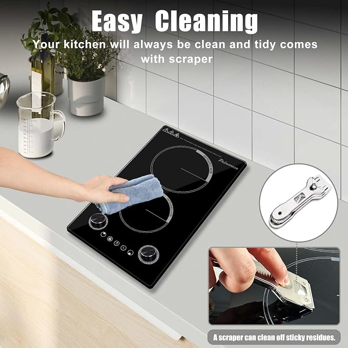 2 Burner Electric Cooktop,12 Inch Built-in Stove Top, 2200W,110V | Electric Cook Top, Knob Control, 9 Power Levels,Over-Temperature Protection