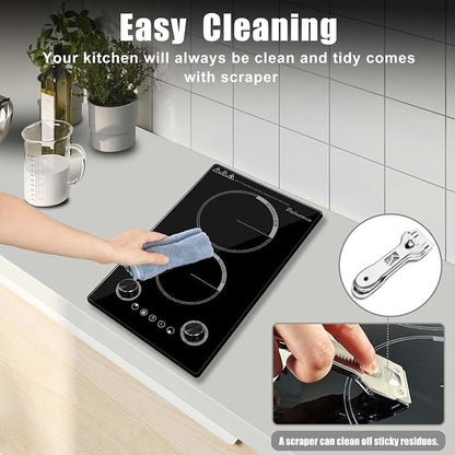 2 Burner Electric Cooktop,12 Inch Built-in Stove Top, 2200W,110V | Electric Cook Top, Knob Control, 9 Power Levels,Over-Temperature Protection