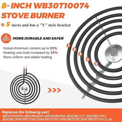 【Upgraded】 8" WB30T10074 Electric Stove Burner for GE Hotpoint Stove Oven Coil Surface Heating Element Replace CH30T10074 S30T10074 PS243922 AP3186376 JBS07C2WW RBS330DRWW JB258RM2SS by Beaquicy
