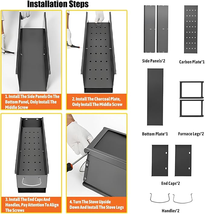Portable Charcoal Barbecue with Folding Legs Rectangular BBQ Grill Garden & Patio BBQ with Handle (80 * 19cm)