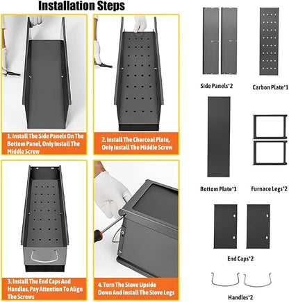 Foldable Wooden Charcoal Barbecue Grill Rectangular BBQ with Handle Ideal for Garden & Patio (50 * 19cm)