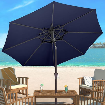 9FT Outdoor Patio Umbrella - 2 Tiers Table Umbrella Waterproof UV Protection, Sombrillas de Patio with Push Button Tilt, Sun Umbrella for Pool, Porch, Garden, Backyard (Navy Blue)
