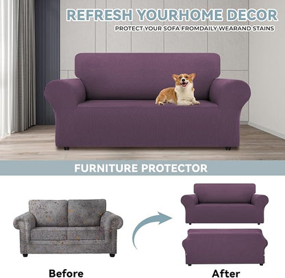 LURKA Stretch Loveseat Sofa Slipcovers 1 Piece Couch Covers for Sofa Furniture Protector Full Sofa Covers with Elastic Bottom for Kids and Dog (Medium,Purple)
