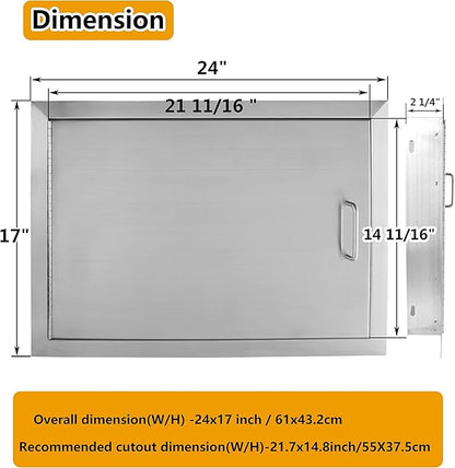Luffioner BBQ Outdoor Kitchen Doors,24W x 17H Inch Double BBQ Access Door,Rust-Proof Thickened Plate 304 Stainless Steel Access Door for Outdoor Kitchen, BBQ Island,Grilling Station (24W x 17H)