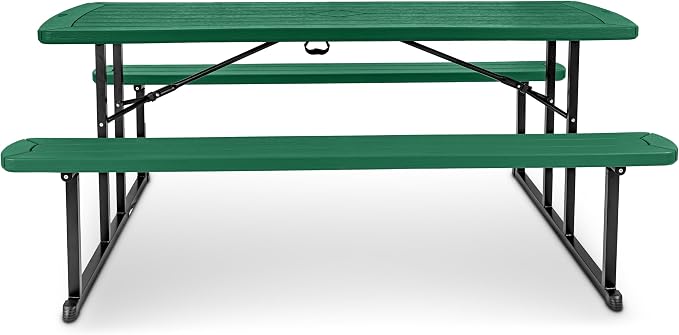 OEF Furnishings Heavy Duty Blow Molded Folding Picnic Table - Green, Black Frame