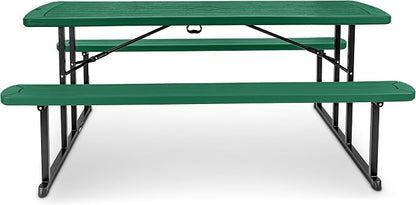 OEF Furnishings Heavy Duty Blow Molded Folding Picnic Table - Green, Black Frame