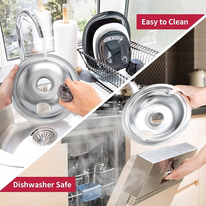 WB31T10010 and WB31T10011 Drip Pans for Electric Stove - Compatible with GE Range Stove - Thickening to Prevent Bending and Rust-Includes a Set of 4 Stove Drip Pans, Silver