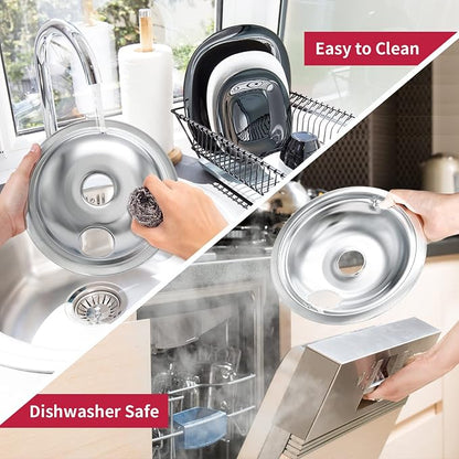 WB31T10010 and WB31T10011 Drip Pans for Electric Stove - Compatible with GE Range Stove - Thickening to Prevent Bending and Rust-Includes a Set of 4 Stove Drip Pans, Silver