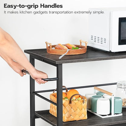 HOOBRO Kitchen Island with Storage,Industrial Kitchen Island on Wheels and Side Enclosures, 3 Tier Kitchen Cart with Large Workstation, Stable, Easy Assembly, Charcoal Gray and Black BC03ZD01