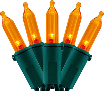 YULETIME 200 Orange LED Christmas Lights, 66 ft Green Wire UL String Light