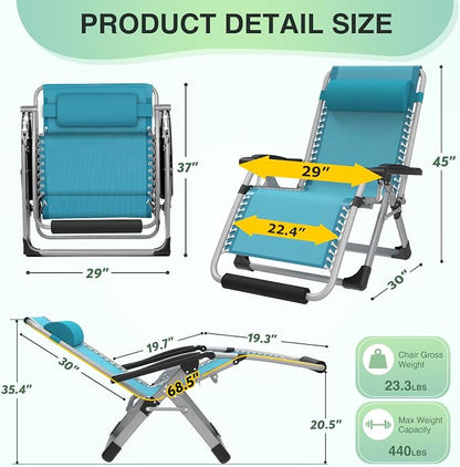 Suteck Oversized Zero Gravity Chair,29In XL Lounge Chairs | w/Removable Cushion&Headrest, Reclining Camping Chair w/Upgraded Lock and Footrest, Folding Patio Recliner for Indoor Outdoor