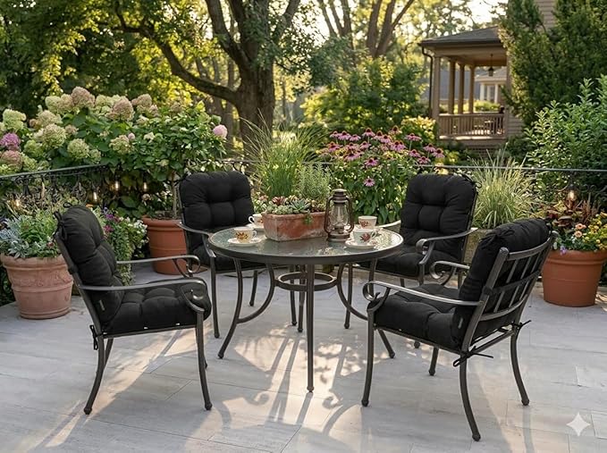 Outdoor Chair Cushions, Fade Resistant Replacement Tufted Cushion for Patio Dining Chair, Set of 2, Light Grey