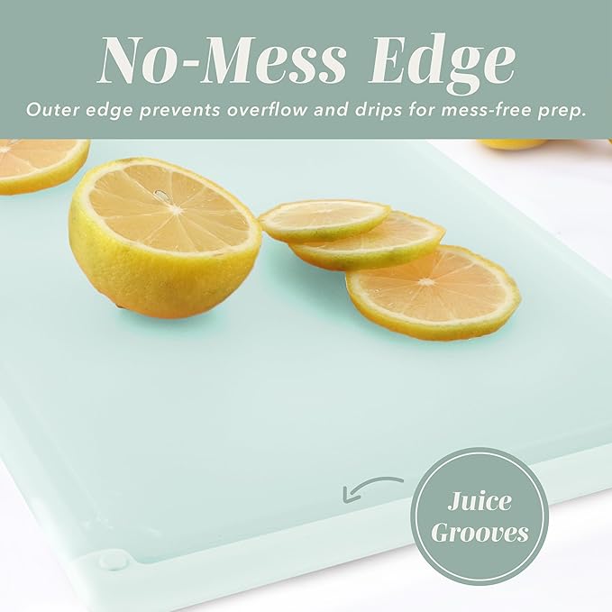 COOK WITH COLOR Extra Large Cutting Board Set, Jumbo-Sized Boards with Rubber Border for Enhanced Cooking Experience, 3-Piece, Mint
