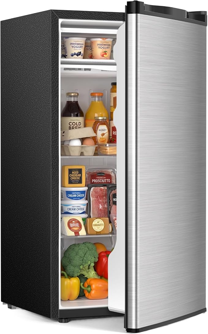 Antarctic Star 3.2 Cu.Ft. Compact Refrigerator,Single Door Mini Fridge with Adjustable Thermostat,Low noise for Apartment,Dorm,Office,STEEL