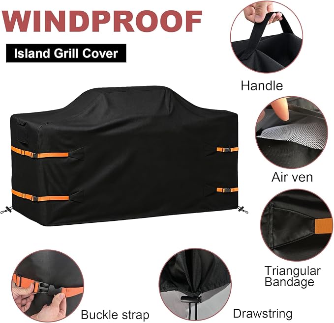 86 in Island Grill Cover,86 Inch Island BBQ Grill Head Cover, 600D Oxford Cloth Heavy Duty Waterproof Outdoor Grill Cover,Black