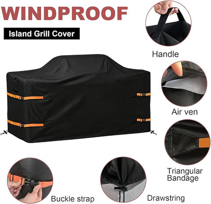 86 in Island Grill Cover,86 Inch Island BBQ Grill Head Cover, 600D Oxford Cloth Heavy Duty Waterproof Outdoor Grill Cover,Black
