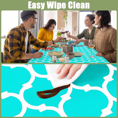 Smiry Picnic Fitted Table Cover, Square Flannel Backed Vinyl Tablecloth | Waterproof Elastic Stretch Table Cloth, Wipeable Plastic Tablecloth for Camping, Indoor & Outdoor (Teal, 34" x 34")