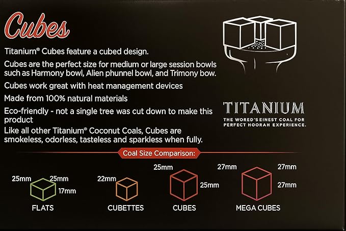 HookahJohn Titanium Hookah Coconut Coals,1 Kg Natural Hookah Charcoal,72ct (Cubes)