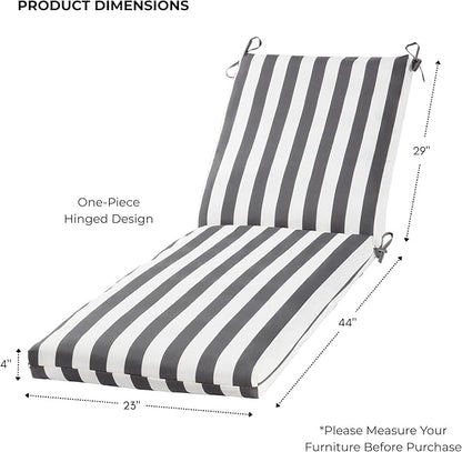 Modern Outdoor Chaise Lounge Cushion with Ties – Durable Polyester Fabric, Channel-Filled Polyfiber Insert, Removable Zippered Cover, Canopy Stripe Gray