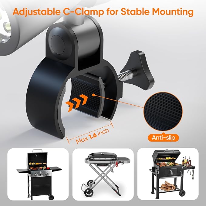 Grill Light BBQ Accessories: Upgraded 10 LEDs Bright Outdoor Grill Light - Flexible Rotation Adjustable C-clamp Smoker Grilling Accessories - Grilling Gifts for Men Dad Husband