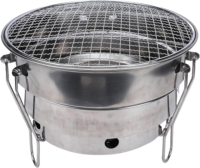 Keenso Portable Charcoal Grill, Stainless Steel, Foldable Design, Ideal for Camping and Backyard Cookouts (CW305 28 BBQ Grill)