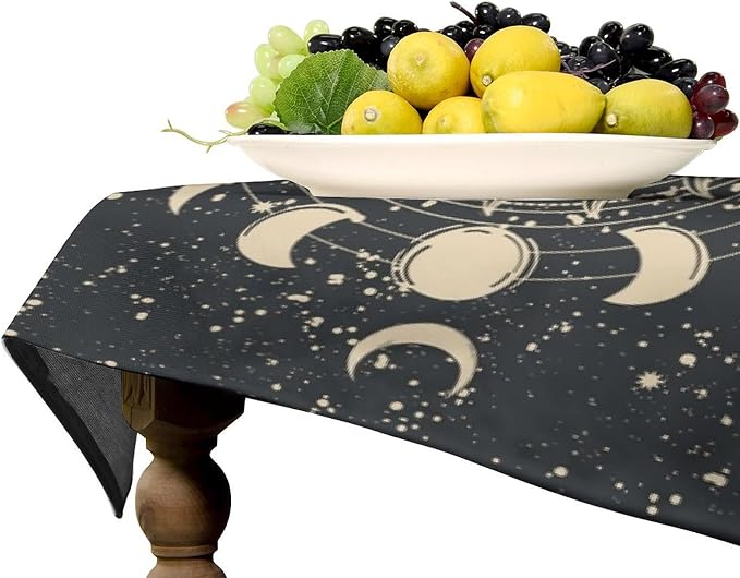 Vintage Tarot Tablecloth Boho Mystical Astrologer Zodiac Full Moon Phases Star Galaxy Space Table Cloth Water Resistant Wipeable Table Cover for Picnic Party Holiday Kitchen Dinner Table 60"x120"