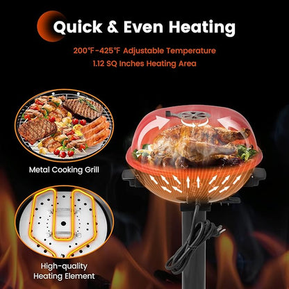 COSTWAY Electric BBQ Grill, Portable Grill with Metal Cooking Grilling Rack, Detachable Temperature Control & Removable Grease Collector, Outdoor Freestanding Grill for Camping &Tailgating (Red)