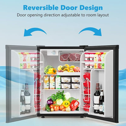 COWSAR 2.6 Cu.Ft Dorm Fridge with Freezer, Single Reversible Door Compact Refrigerator, Adjustable Thermostat, 2 Removable Shelves, Commercial Drink Fridge for Bedroom, Office, Kitchen, Dorm, Black