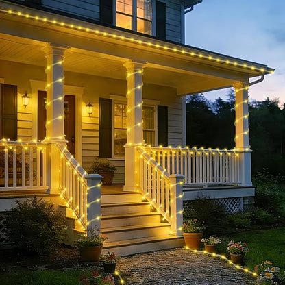 QITONG Warm White Solar Rope Lights, 2 Pack Each 33ft 100 LED String Light Outdoor, 8 Modes Fairy Lights in Clear Thin Tube