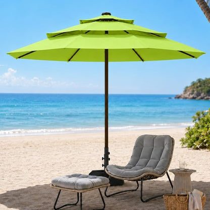 10ft Patio Umbrella, 3-Tier Vented Outdoor Table Umbrella with 8 Sturdy Fiberglass Ribs, Windproof Market Umbrella with Push Button Tilt and Crank, UV Protection for Deck, Pool, Apple Green